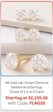 14K Gold Lab-Grown Diamond 4-Prong Basket Solitaire Stud Earrings – Choice of 3, 4 or 5 Carat – Starting at $2,239.20 with FLAG20