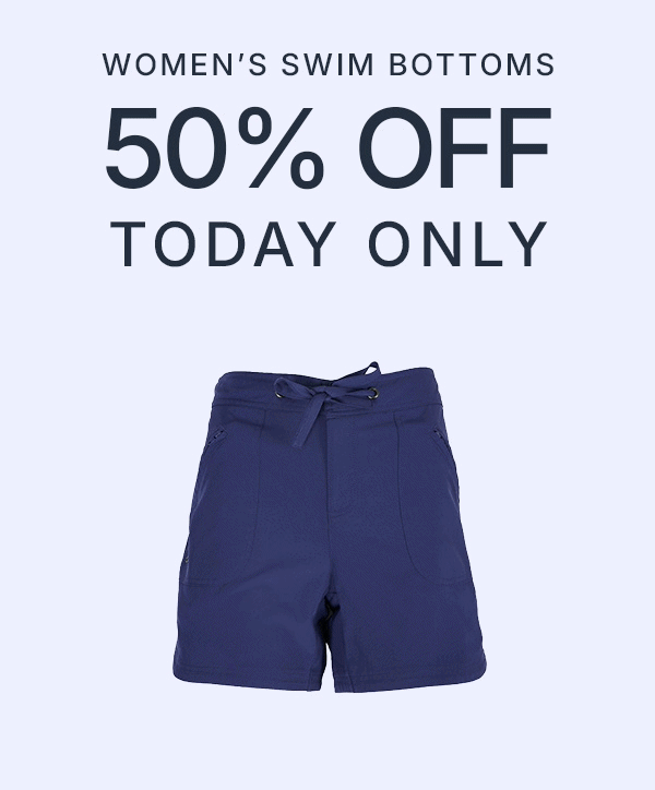 all women's swim bottoms 50% off today only