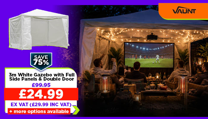 Vaunt Home 3m White Gazebo with Full Side Panels & Double Door