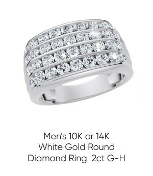 Men's 10k or 14k White Gold Round Diamond Ring l 2ct l G-H