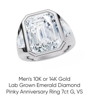 Men's 10K or 14K Gold Lab Grown Emerald Diamond Pinky Anniversary Ring l 7ct l G, VS