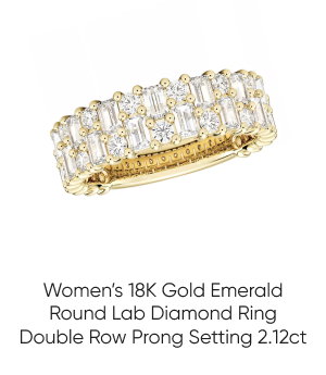 Women’s 18K Gold Emerald Round Lab Diamond Ring | Double Row Prong Setting | 2.12ct