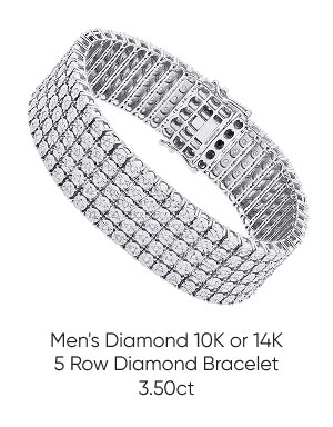 Men's Diamond 10K or 14K 5 Row Diamond Bracelet 3.50ct