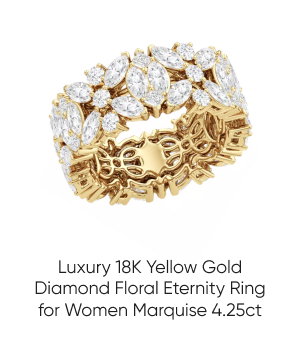 Luxury 18K Yellow Gold Diamond Floral Eternity Ring for Women | Marquise Round Cut | 4.25ct
