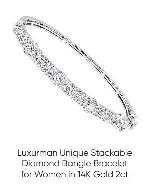 Luxurman Unique Stackable Diamond Bangle Bracelet for Women in 14k Gold 2ct