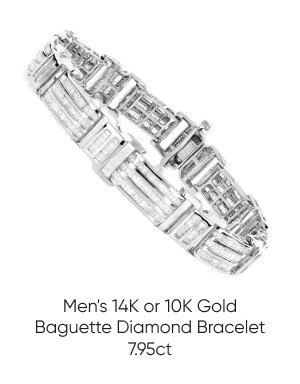 14K or 10K Gold Men's Baguette Diamond Bracelet 7.95ct