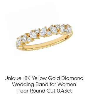 Unique 18K Yellow Gold Diamond Wedding Band for Women | Pear Round Cut | 0.43ct