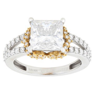Moissanite Platineve And 14k Yellow Gold Over Silver Engagement Ring 3.74ctw DEW.