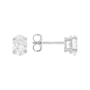 Certified Oval White Lab-Grown Diamond F-G SI 14K White Gold Solitaire Stud Earrings 1.00ctw