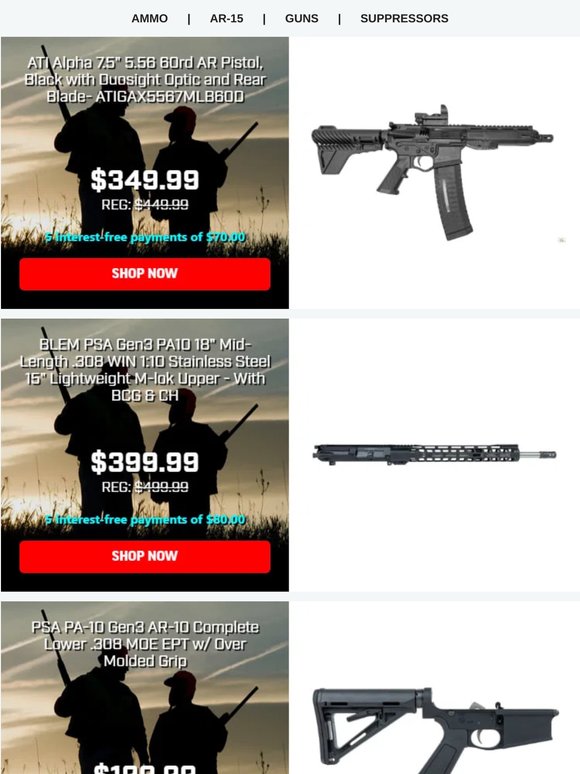 Saturday Special!  ATI Alpha 5.56 Pistols w/ DuoSight Optic $349.99
