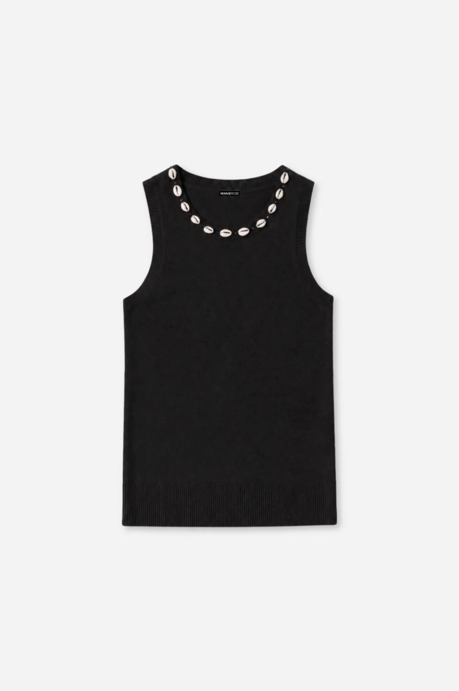 Image of Cotton Cashmere Tank With Shell Rhinestone Trim
