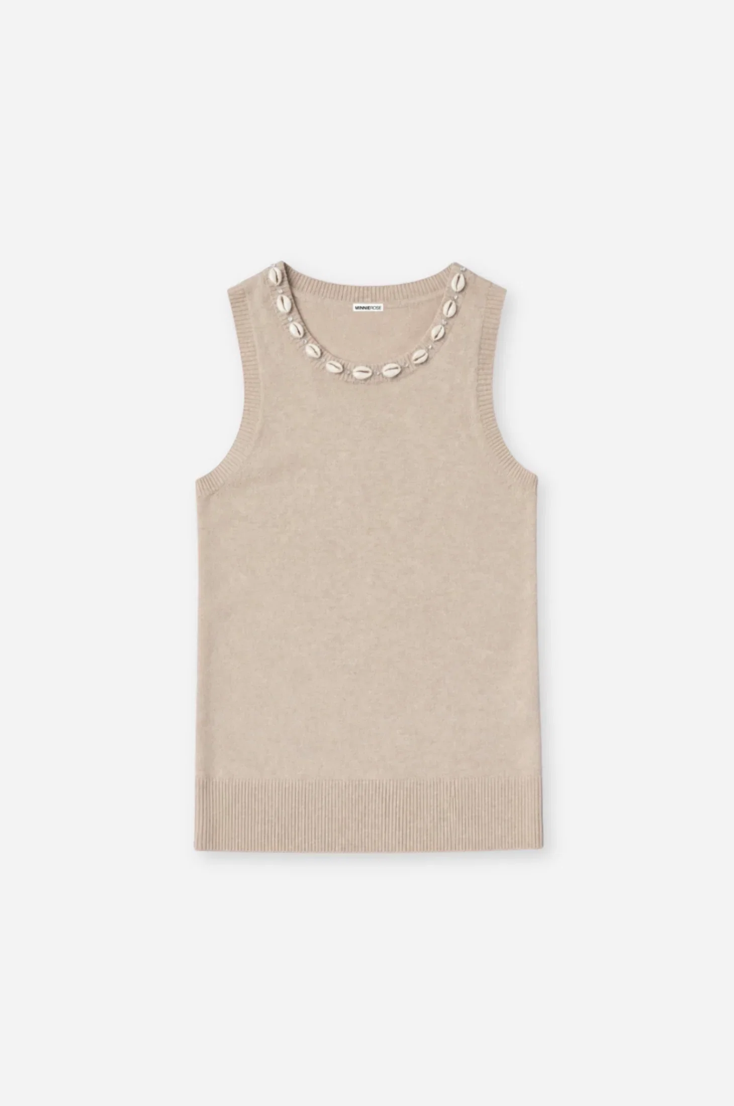 Image of Cotton Cashmere Tank With Shell Rhinestone Trim