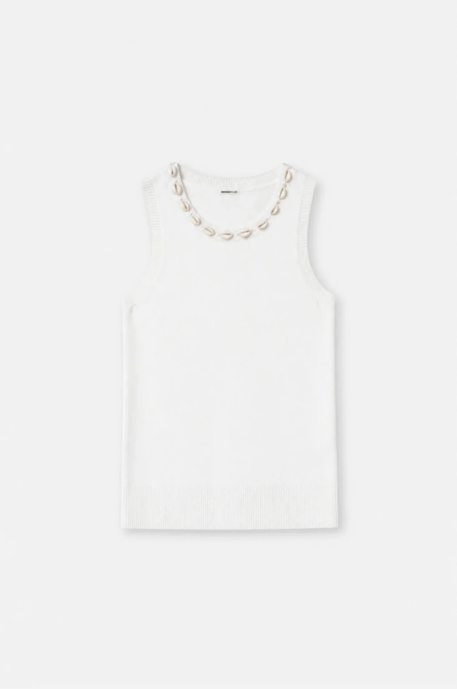 Image of Cotton Cashmere Tank With Shell Rhinestone Trim
