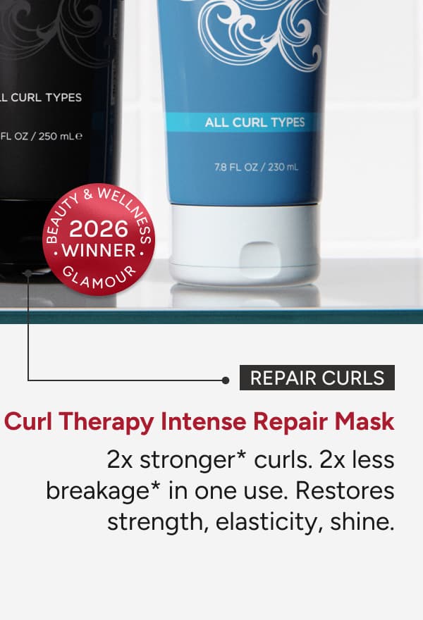 Curl Therapy Intense Repair Mask for 2x stronger curls. 2x less breakage in one use. 