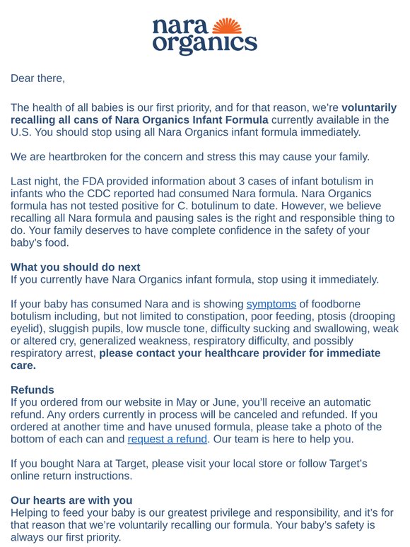 Urgent: Nara Organics Infant Formula Recall