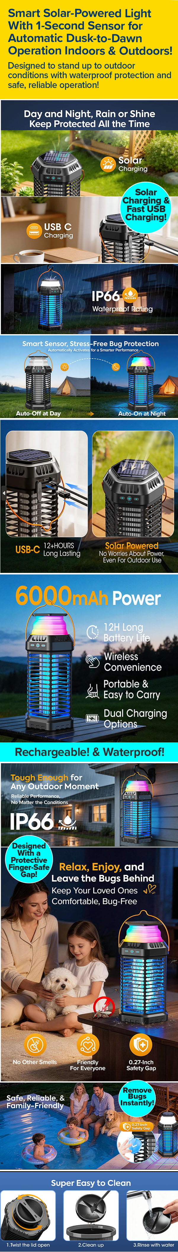 Smart Solar-Powered Light With 1-Second Sensor for Automatic Dusk-to-Dawn Operation Indoors & Outdoors!
