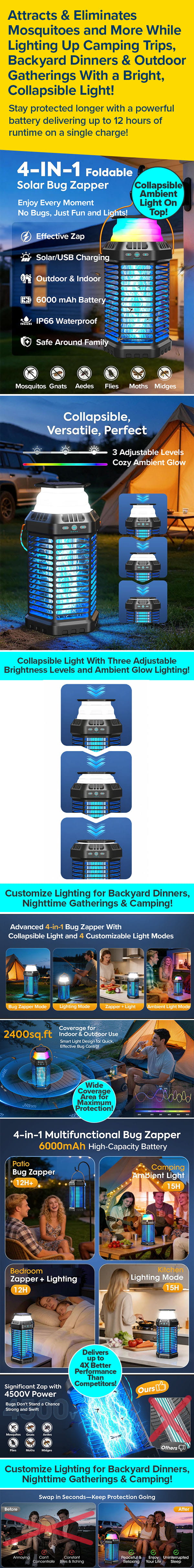 Attracts & Eliminates Mosquitoes and More While Lighting Up Camping Trips, Backyard Dinners & Outdoor Gatherings With a Bright, Collapsible Light!