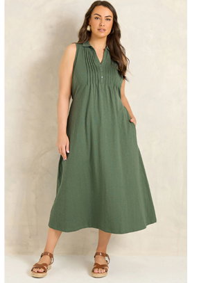 EVANS Curve Khaki Green Henley Maxi Dress
