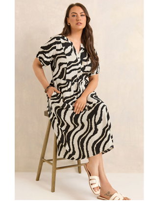 EVANS Curve Natural Brown Zebra Placket Midi Dress