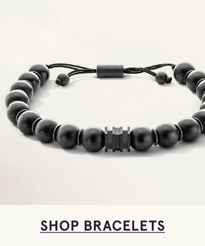 Rugged, black beaded adjustable drawstring bracelet with  matte-finish beads. Click here to shop bracelets
