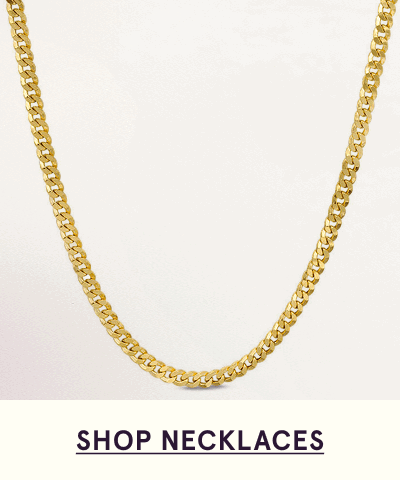 Classic, polished yellow gold curb chain necklace. Click here to shop necklaces
