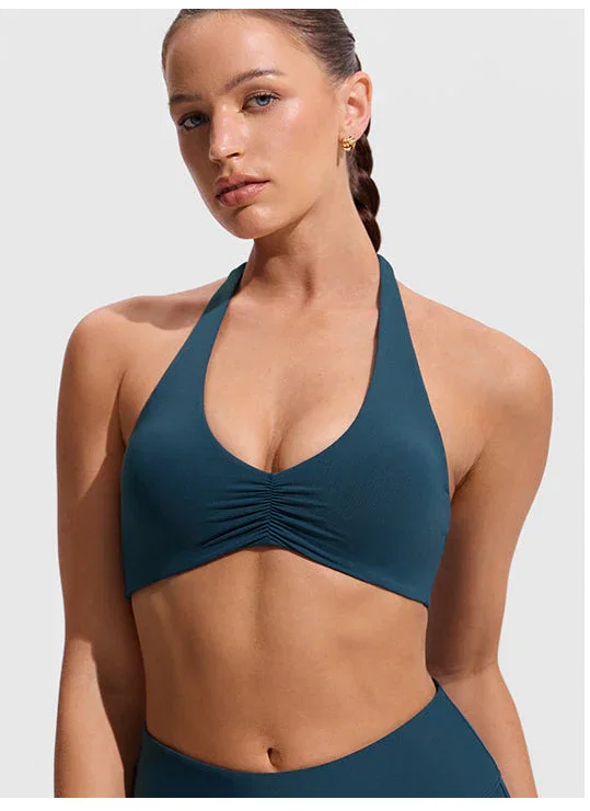 Ruched Front Halter Bikini Top