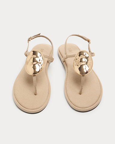 Taupe Trim Ankle Strap Flat Sandals