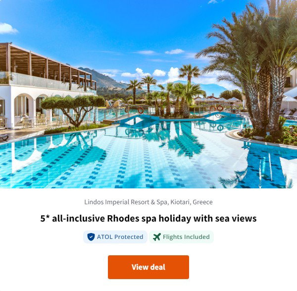 5* all-inclusive Rhodes spa holiday with sea views