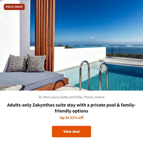 Adults-only Zakynthos suite stay with a private pool & family-friendly options