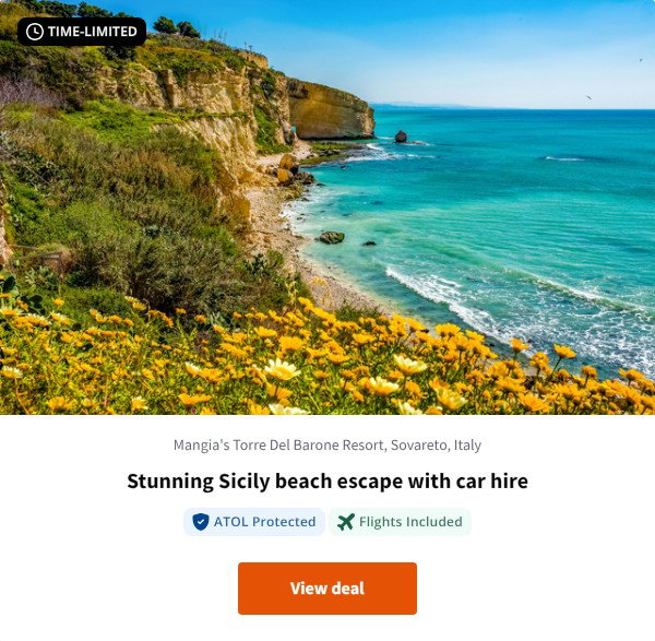 Stunning Sicily beach escape with car hire