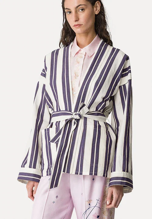 Chic Striped Coat with Embroidery