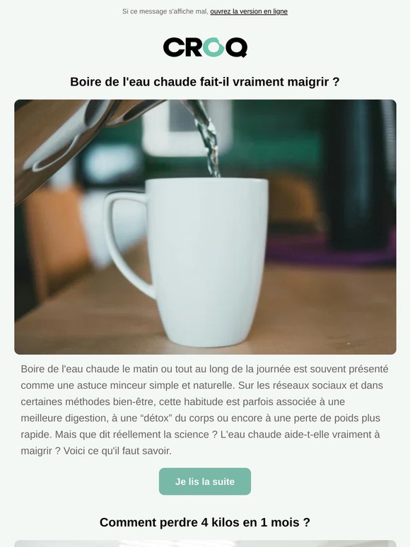 Boire de l'eau chaude fait-il maigrir? - Comment perdre 4 kilos en 1 mois? - 10 petits déjeuners de printemps frais et legers
