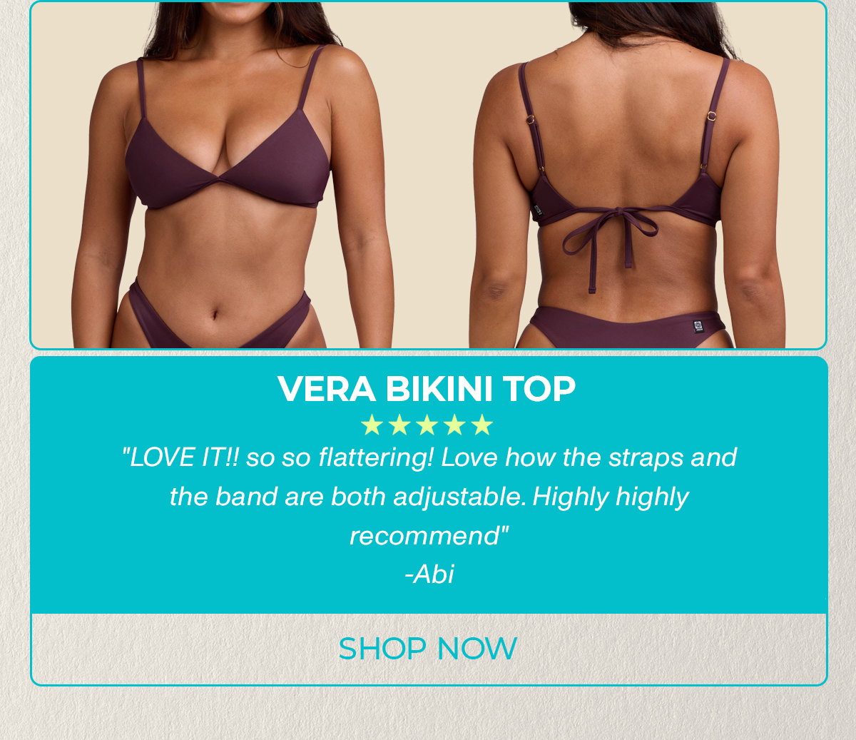 VERA BIKINI TOP: "LOVE IT!! so so flattering! Love how the straps and the band are both adjustable. High highly recommend"
