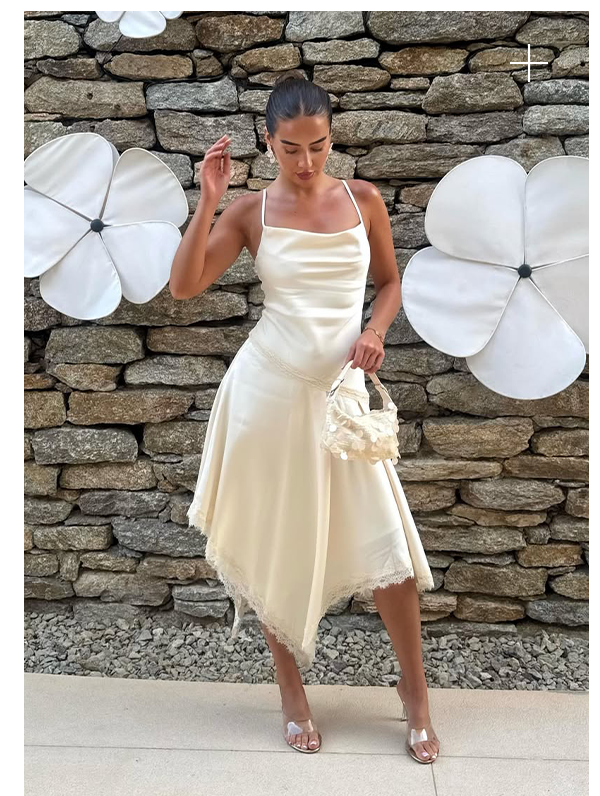 Cleosa Asymmetrical Midi Dress - Ivory