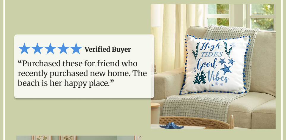 Summer Beach Themed Embroidered Decorative Pillow
