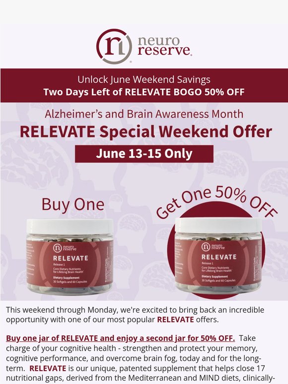 RELEVATE Buy One, Get One 50% OFF Ends Soon