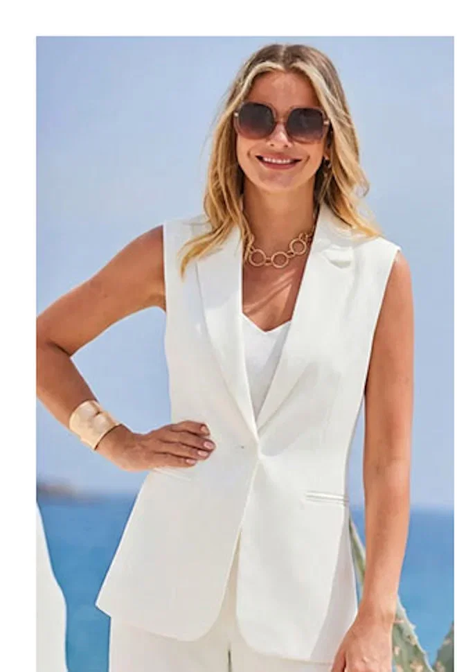 Ivory Longline Sleeveless Blazer