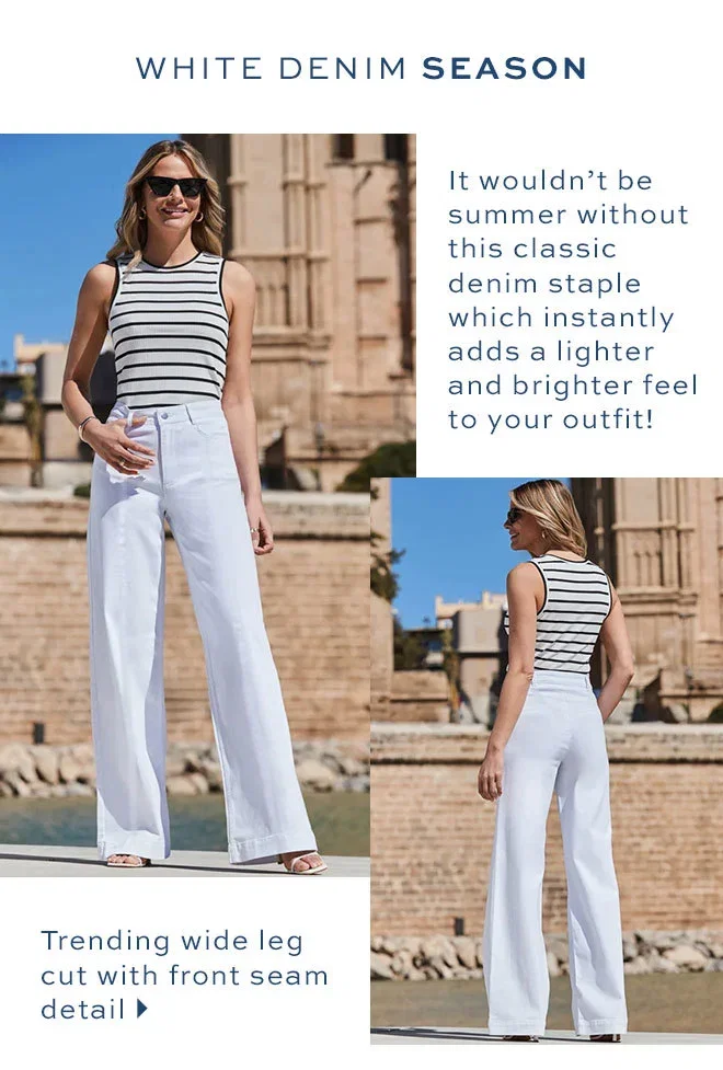White Pintuck Detail Wide Leg Jeans