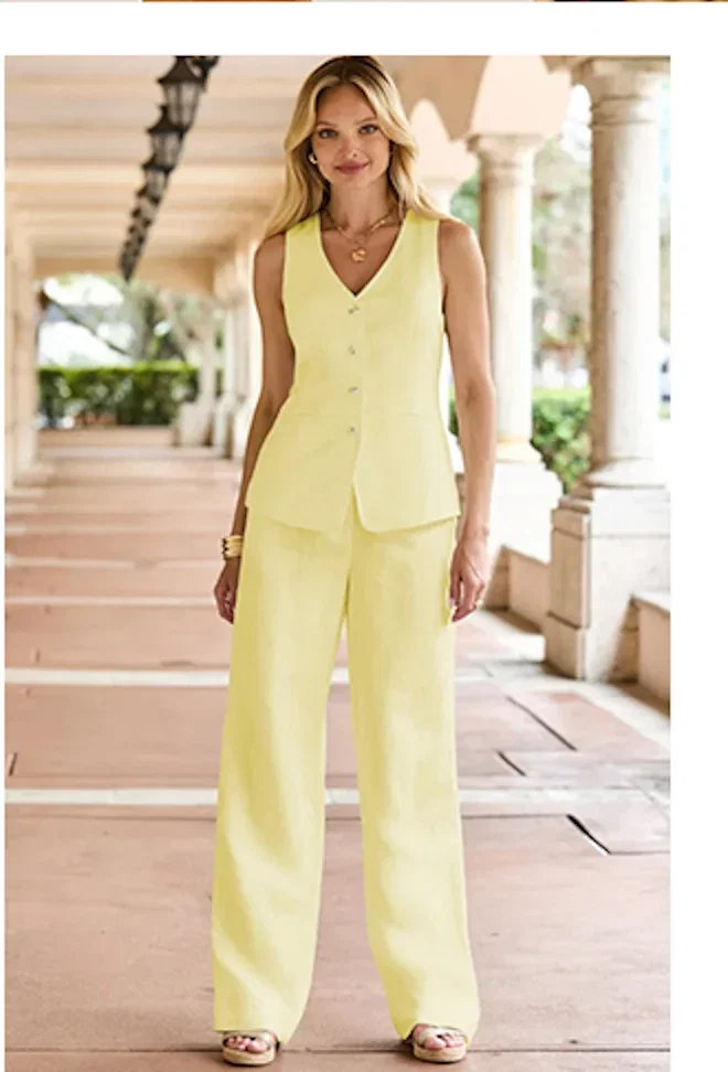Lemon Yellow Linen Blend Longline Waistcoat