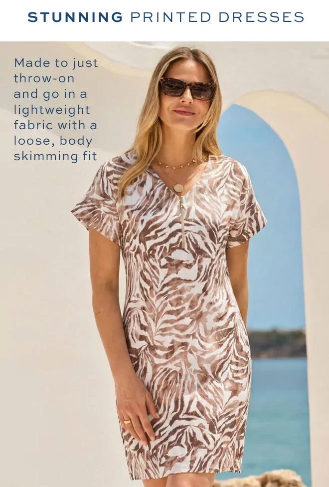 Natural Animal Print Flutter Sleeve Shift Dress