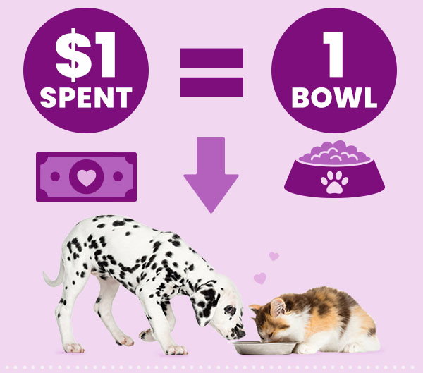 Every Dollar Spent Donates 1 Bowl of Food to Shelter Pets