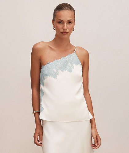 Adele One Shoulder Lace Trim Top