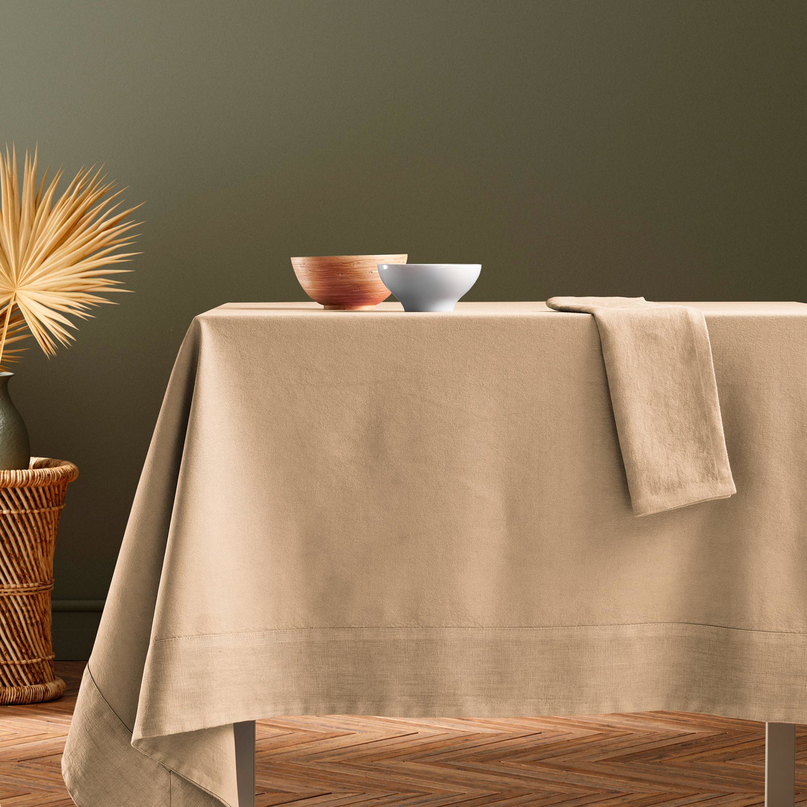 Image of Tovaglia Cotone con Bordo in <br>Lino StoneWashed NO STIRO - <b>Loira