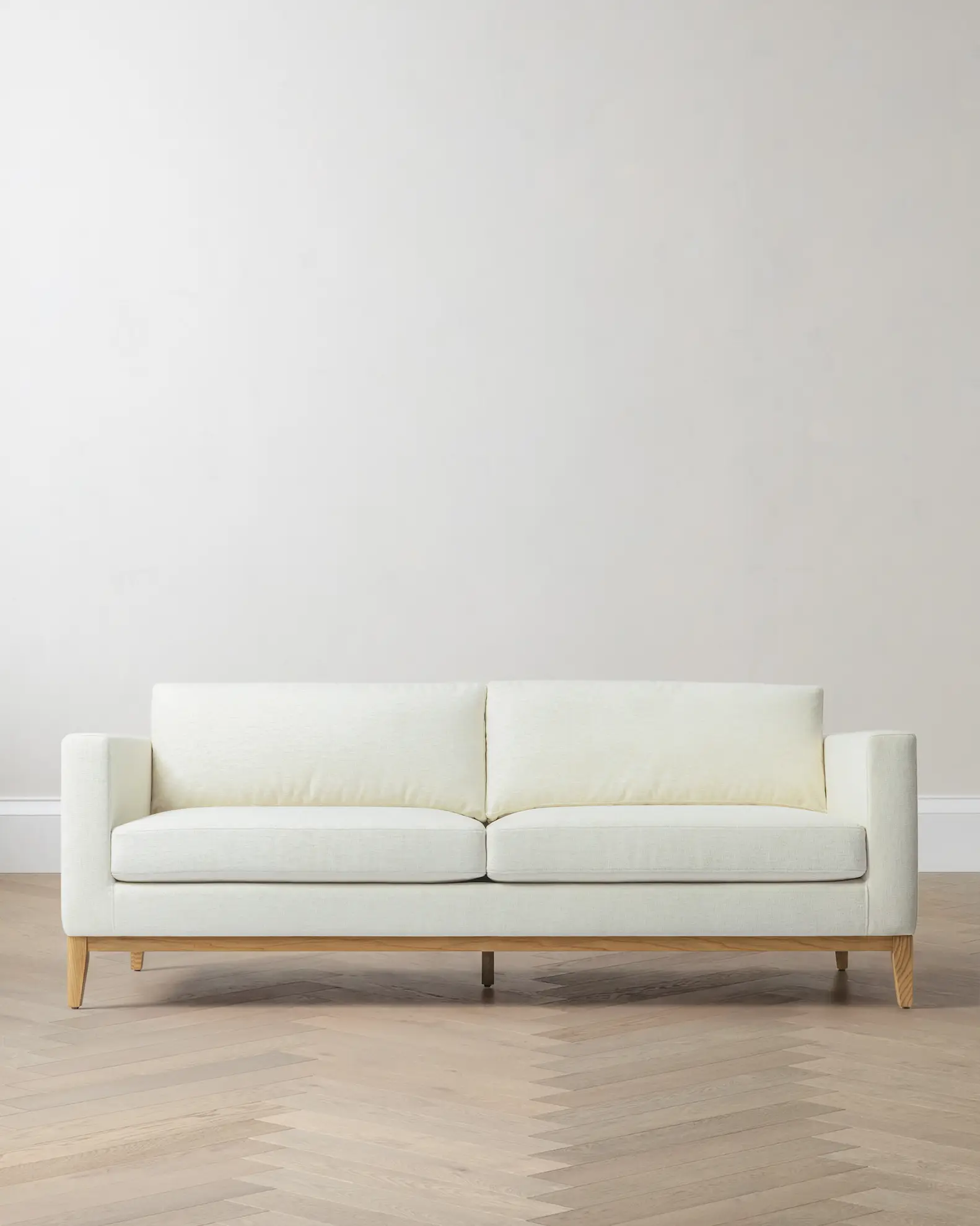 Performance Chenille Linen Blend Sofa with Solid Oak Base