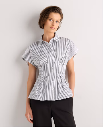 Stretch Twill Pleated Short Sleeve Shirt 