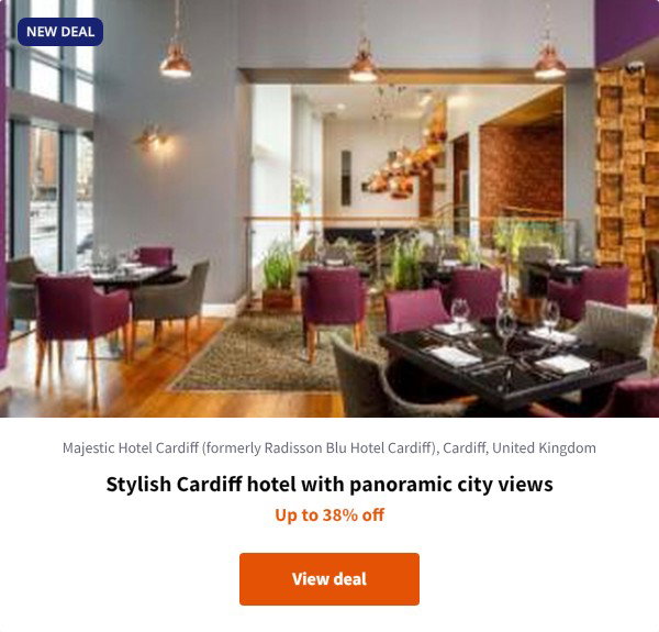 Stylish Cardiff hotel with panoramic city views