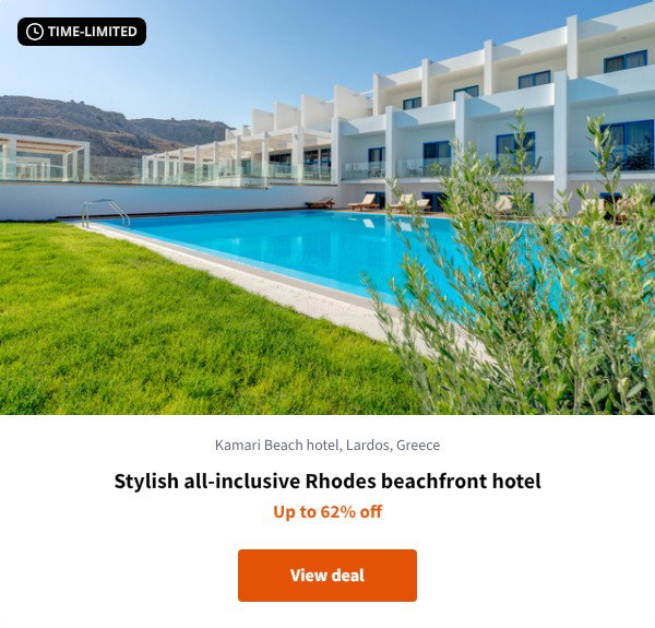 Stylish all-inclusive Rhodes beachfront hotel