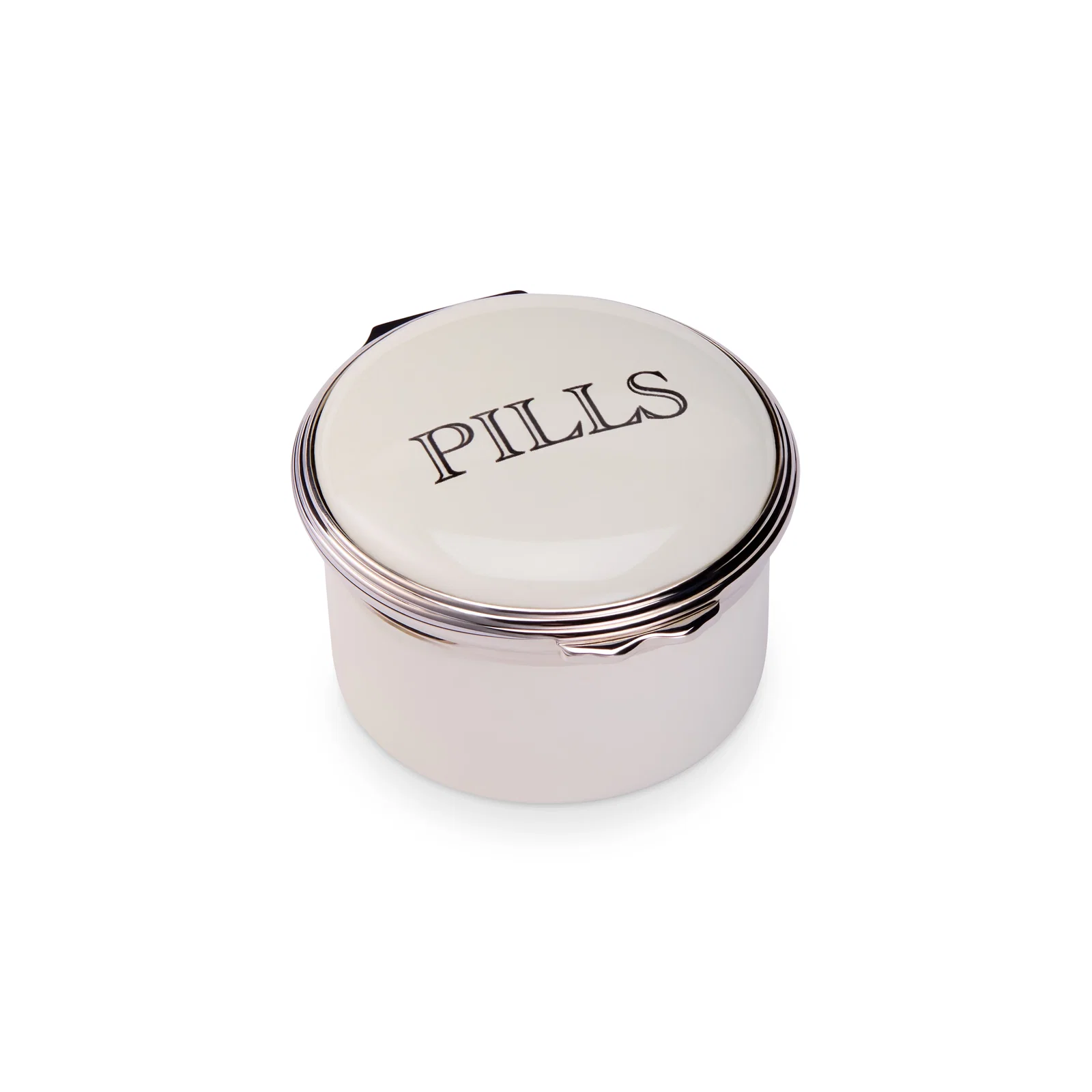 Image of D.R. Harris Round "Pills" Enamel Box in Apothecary White