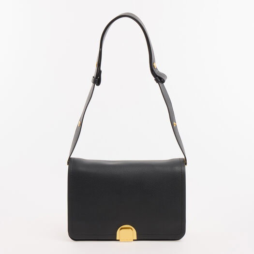 Navy Leather Baguette Style Shoulder Bag
