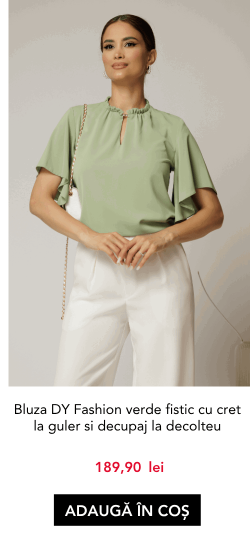 Bluza DY Fashion verde fistic cu cret la guler si decupaj la decolteu